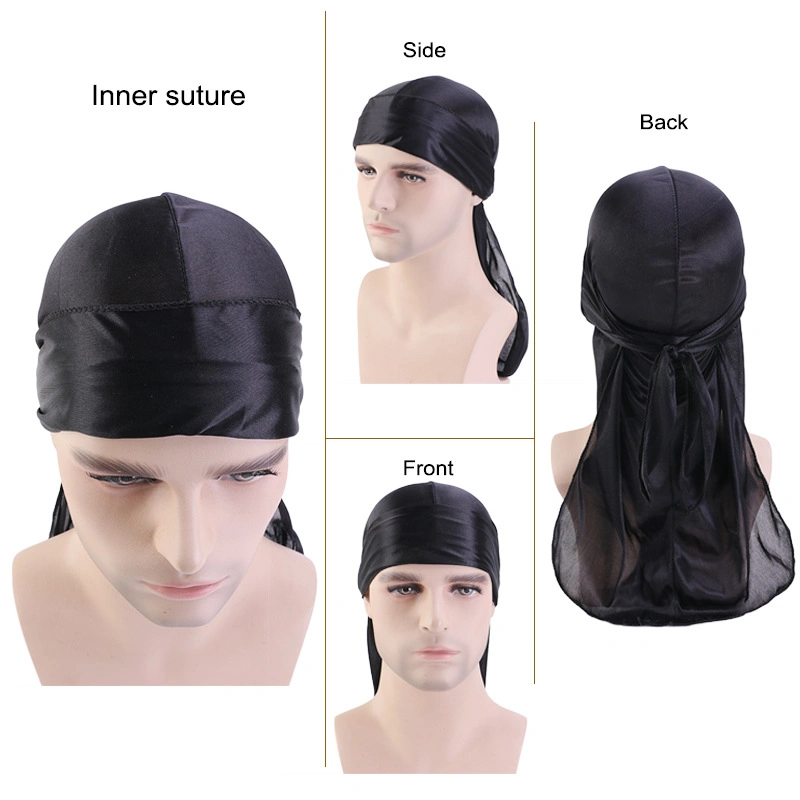 Men Women Durag Extra Long-Tail Head Scarf Silky Pirate Hat