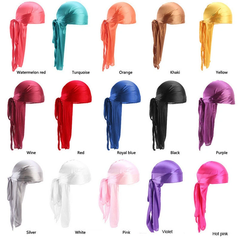 Men Women Durag Extra Long-Tail Head Scarf Silky Pirate Hat